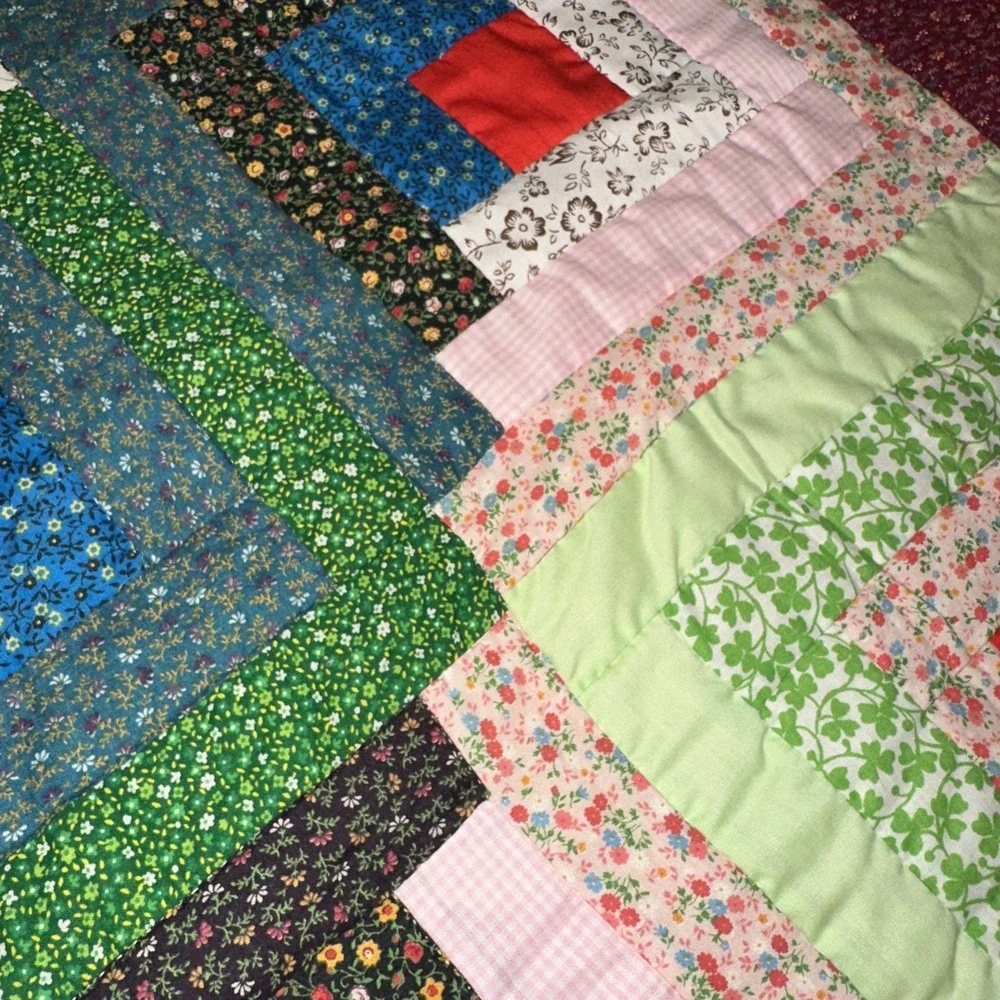 Handmade Log Cabin Quilt Patchwork‎ Colorful Multi  color 85x65